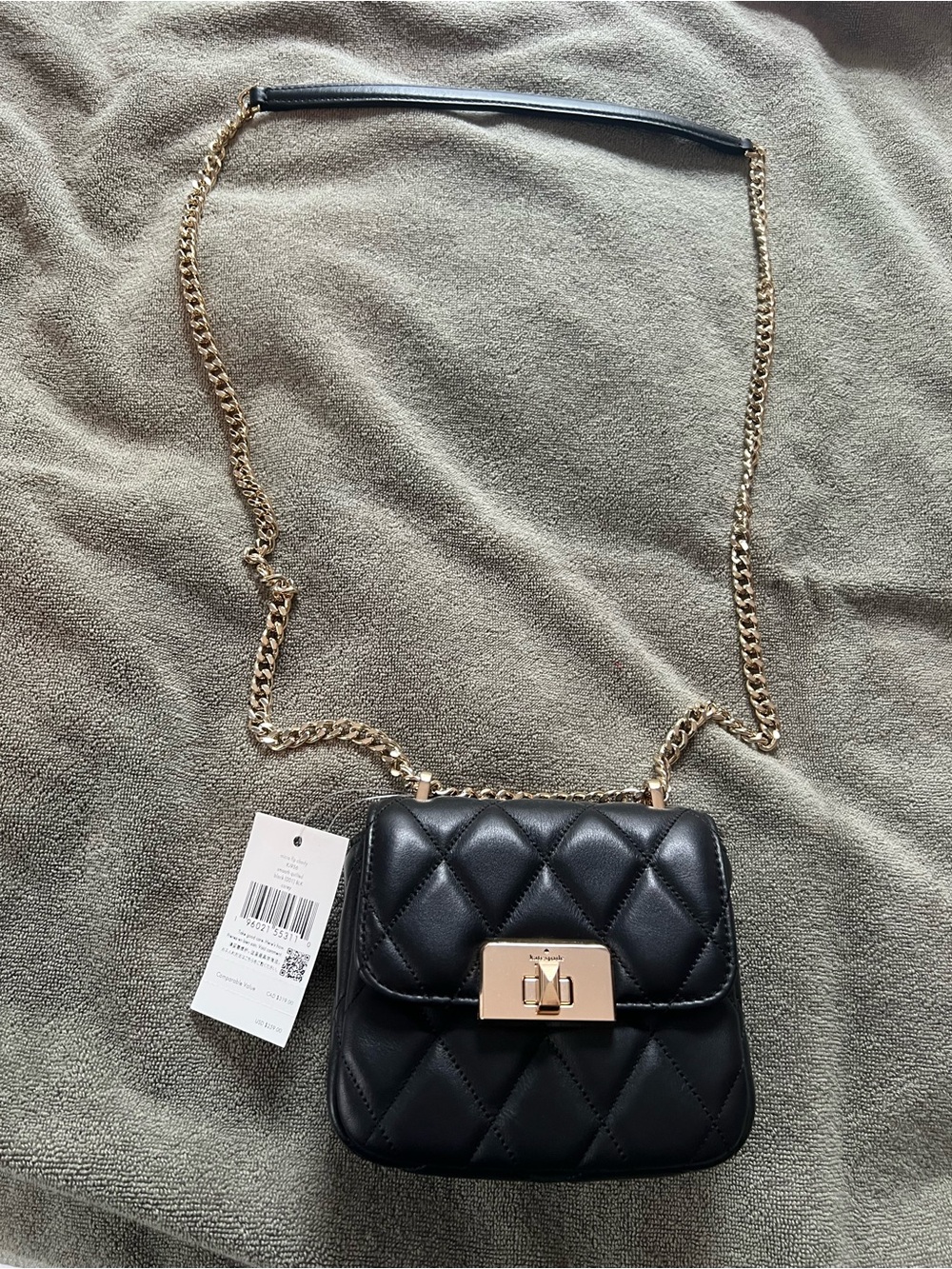NWT Kate Spade Black Quilted Chain Crossbody Bag with Gold Hardware